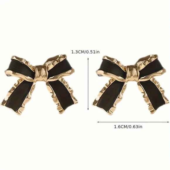 NEW Black coquette bow earrings, black & gold bow jewelry gold bow stud earrings - Picture 4 of 5